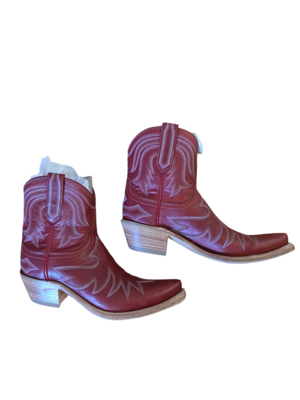 Lucchese Red Leather Western Ankle Boots